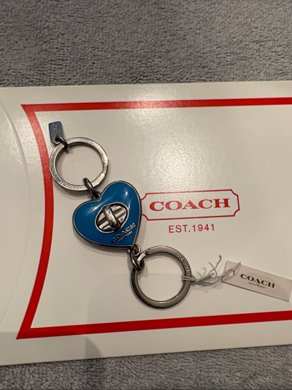 Coach Blue Heart Key Charm with Silver Hardware